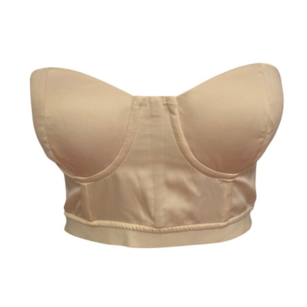 Michael Costello x Revolve Cream Satin Strapless Corset Bustier Top Ivory Sz S